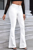 hulianfu - White Casual Solid Basic Mid Waist Regular Denim Jeans