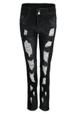 hulianfu - Dark Blue Fashion Casual Solid Ripped Patchwork High Waist Skinny Denim Jeans