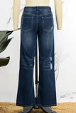 hulianfu - Blue Casual Solid Ripped Patchwork Mid Waist Regular Denim Jeans