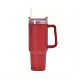 40oz Large Capacity Double-Walled Vacuum Insulated Cup - Premium Stainless Steel Tumbler with Ergonomic Handle, Leak-Proof Straw Lid, and Sweat-Free Design - Perfect for Outdoor Enthusiasts, Commuters, and Adventurers on-the-go!