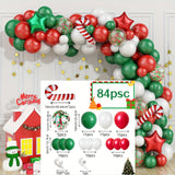 84pcs Christmas Balloon Garland Kit - Red, Green & White with Candy Cane Accents for Holiday Parties, New Year Celebrations & Festive Decor
