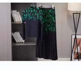 Two Piece Dress Fashion Two Piece Set For Women Autumn New Leopard Printed Stretch Miyake Pleated Tops And A-Line Big Swing Long Skirt Suit