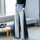 hulianfu Patchwork High Waist Unique Wide-legged Jeans