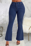 hulianfu - Blue Casual Solid Patchwork High Waist Denim Jeans