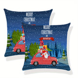 Set of 2 Christmas Throw Pillow Covers, Contemporary Style Woven Polyester Square Cushion Cases, Zippered Decorative Pillowcases with Festive Print for Sofa Chair Home Decor, Spot-Clean Only, 17x17 Inch