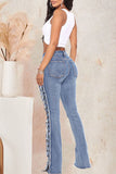 hulianfu - Baby Blue Sexy Solid Ripped Hollowed Out Patchwork High Waist Denim Jeans