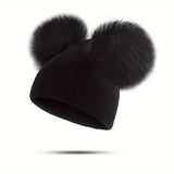 Thermal Double Ball Beanie Hat - Soft, Breathable, Windproof, and Warm Knitted Hat for Outdoor Sports and Skiing - Ultimate Cold Weather Accessory