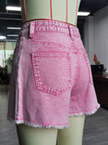 Chic White Denim Shorts for Women - High Waist, Raw Hem with Slash Pockets - Casual Summer Jean-Wear