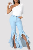 hulianfu - Black Fashion Casual Solid Patchwork High Waist Regular Denim Jeans