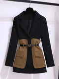 Womens Two Piece Pants Casual Blazer Set Korean Fashion Elegant Spring and Autumn Midi Suit CoatBlack Twopiece Femlae Clothing 221117