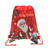 12pcs Santa Claus Drawstring Gift Bags - Festive Christmas Non-Woven Storage Pouches in Red & Blue with Ribbon Accents for Holiday Party Favors