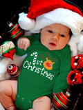 My 1st Christmas" Cute Long-Sleeve Onesie for Boys & Girls - Cozy Polyester, Festive Letter Print, Perfect for Fall/Winter, Perfect for Outdoor