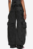 hulianfu - Grey Casual Solid Patchwork High Waist Regular Denim Jeans