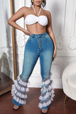 hulianfu - The cowboy blue Casual Street Solid Patchwork High Waist Denim Jeans