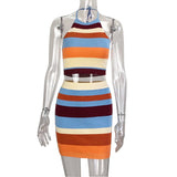 HULIANFU Europe, America,  knitted skirt autumn fashion two-piece suit skirt suspender Spice girl vest hip skirt suit women