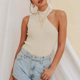 HULIANFU 2025 Spice Girls Women's New   BM Knitted Pullover Sleeveless Off-Shoulder Top Women's Slim Vest