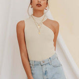 HULIANFU 2025 Spice Girls Women's New   BM Knitted Pullover Sleeveless Off-Shoulder Top Women's Slim Vest