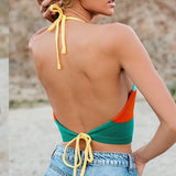 HULIANFU Hot Trade Fashion Summer Women's Clothing Neck Halter Sexy Straps Outside Wear Bottom Striped Spice Girl Suspender Vest Women