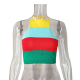 HULIANFU Hot Trade Fashion Summer Women's Clothing Neck Halter Sexy Straps Outside Wear Bottom Striped Spice Girl Suspender Vest Women