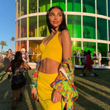 2025 HULIANFU Summer  women's clothing  sexy halter sling vest top fashion hip wrap skirt suit women
