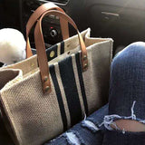 HULIANFU Korean version of women's handbag business commuter women's bag striped large capacity square canvas large bag women