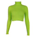 HULIANFU Spring and Autumn  2025 Women's Clothing Knitted Sexy Short Spice Girls Navel Long Sleeve Pullover Solid Color Top T-Shirt
