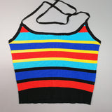 HULIANFU 2025 women's clothing 's new sexy Spice Girls suspender outer wear inner wear multi-color striped short navel vest