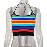 HULIANFU 2025 women's clothing 's new sexy Spice Girls suspender outer wear inner wear multi-color striped short navel vest
