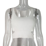 HULIANFU Summer 2025 isn knitted women's clothing bm round neck open navel simple outer wear sexy hot girl suspender vest women
