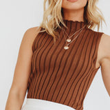 HULIANFU Summer  's new solid-color knitted top, 2025 women's clothing, sleeveless pit strips, slim-fitting outer vest