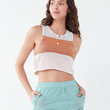 HULIANFU 2025  ins women's clothing, sexy exposed navel knitted sleeveless round neck outer wear, color matching Spice Girl suspender vest