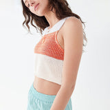 HULIANFU 2025  ins women's clothing, sexy exposed navel knitted sleeveless round neck outer wear, color matching Spice Girl suspender vest