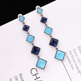2025 new Korean earrings Internet celebrity water blue earclips women's versatile personality rhombus earrings silver needle earrings
