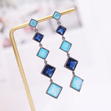 2025 new Korean earrings Internet celebrity water blue earclips women's versatile personality rhombus earrings silver needle earrings