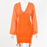 2025 ins hot-selling Spice Girls new fungus edge deep V long-sleeved hip dress, nightclub queen style sexy dress