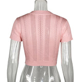 HULIANFU Popular, 2025, New  ins women's clothing, sexy babes, hollowed-out navel short-sleeved tops, knitted solid-color T-shirts, vests