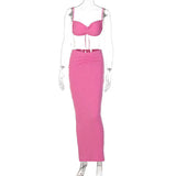 Two Piece Dress Echoine Strap Sling Crop Top Pleated Fold Midi Skirt Two Piece Set Sexy Party Outfits Women Clothing Summer Steetwear T230113