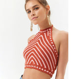 HULIANFU 2025 sexy babes with slim neck, open navel backless short striped straps, outer wear and inner sling vest female summer