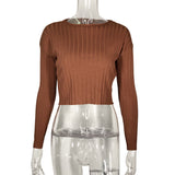 HULIANFU Summer  hot sale 2025 women's clothing round neck simple versatile solid color short long-sleeved T-shirt navel top