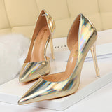 2025 18188-2  metal high heels, thin heel high heel, shallow mouth pointed side hollow sexy nightclub women's single shoes
