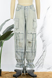 hulianfu - Fluorescent Pink Casual College Solid Ripped Make Old Patchwork Pocket High Waist Denim Jeans
