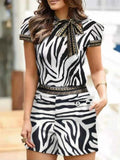 Two Piece Dress Geometry Print Ribbon Top Pocket Design Shorts Set Women Summer Two Piece Set T230113