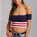 HULIANFU Summer 2025 Popular trade women's new off-the-shoulder short-sleeved striped lace versatile backless tube top t-shirt
