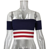 HULIANFU Summer 2025 Popular trade women's new off-the-shoulder short-sleeved striped lace versatile backless tube top t-shirt