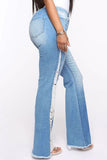 hulianfu - Baby Blue Casual Patchwork Ripped High Waist Regular Denim Jeans