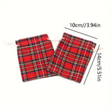 10 Pcs Festive Red Plaid Reusable Cotton Drawstring Bags - Perfect for Wedding, Birthday, Christmas, and More Decorative Occasions