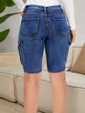 Womens Premium Denim Cargo Shorts - Stretchy Elastic Slim Fit, Versatile Knee-Length, Effortless Casual Style - High-Waist Design, Functional Pockets, Comfortable and Flattering Silhouette