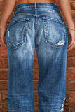 hulianfu - Black Casual Street Patchwork Ripped Straight Denim Jeans