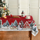 1pc Vibrant Snowman Snowflake Polyester Tablecloth - Waterproof, Woven, Machine Made, Rectangle Shape - Perfect for Merry Christmas, Holiday Desktop Decoration, Home Decor, Gift Idea