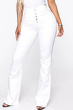 hulianfu - White Fashion Casual Solid Patchwork High Waist Regular Denim Jeans